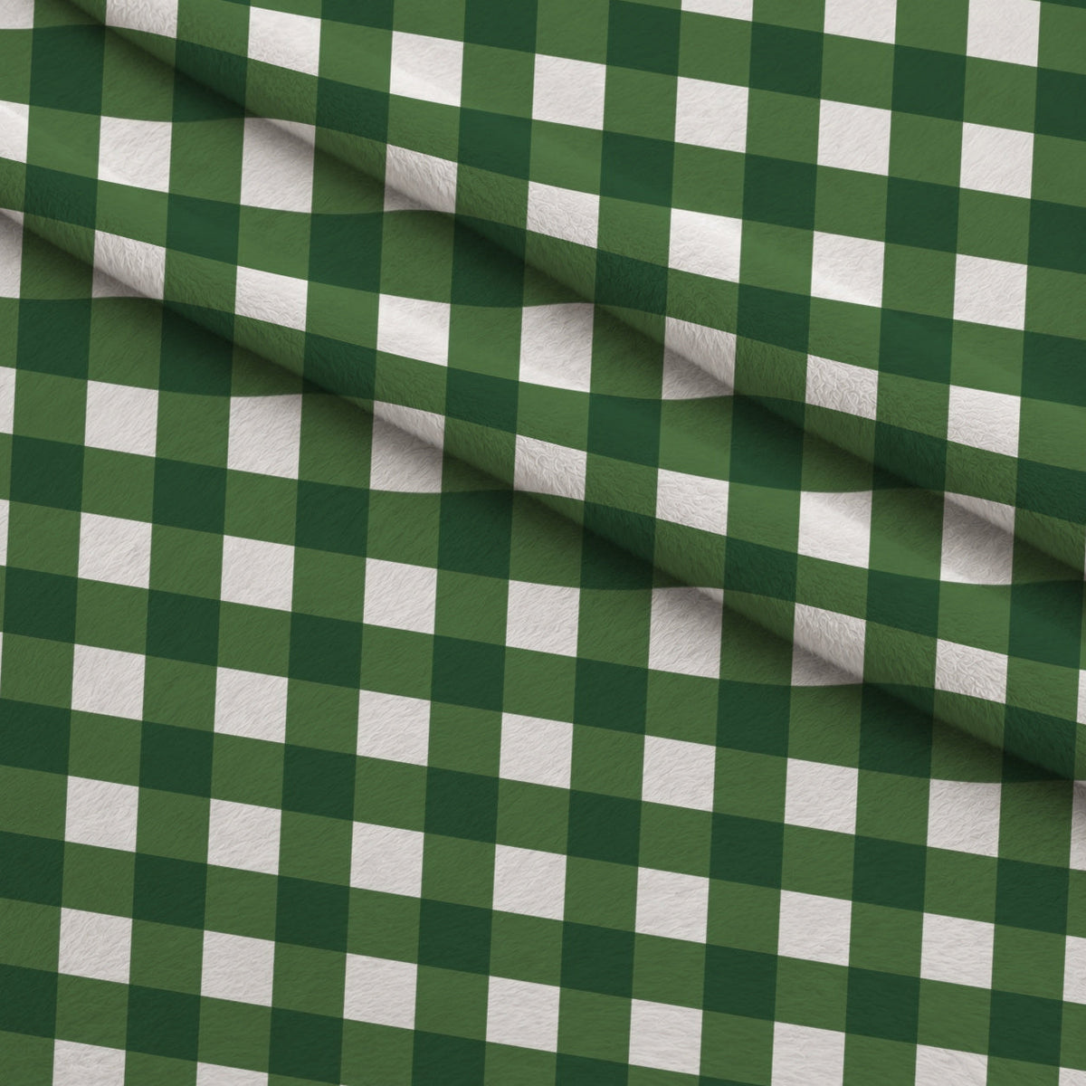 Sweet Strawberries Green Gingham Fleece Fabric — fleece fabric folded close-up preview (mv-fleece-v1:lying)