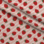 Sweet Strawberries Pink Diagonal Stripes Fleece Fabric — fleece fabric folded close-up preview (mv-fleece-v1:lying)