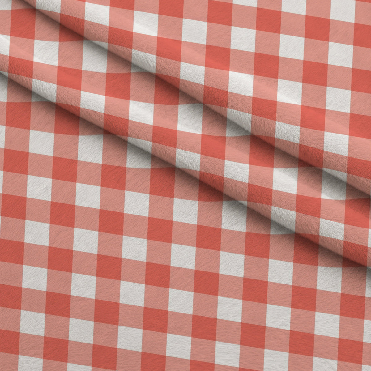 Sweet Strawberries Pink Gingham Fleece Fabric — fleece fabric folded close-up preview (mv-fleece-v1:lying)