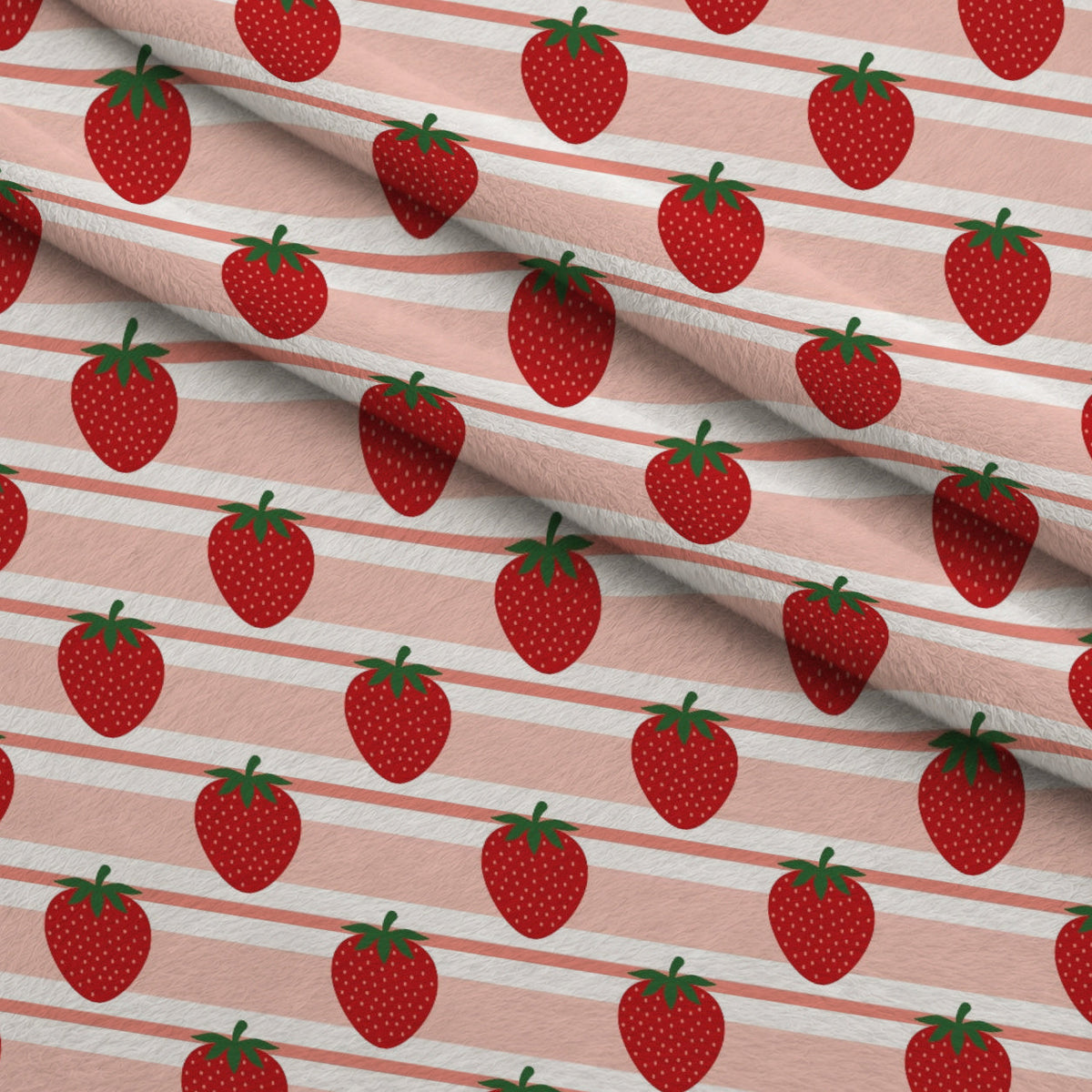 Sweet Strawberries Pink Horizontal Stripes Fleece Fabric — fleece fabric folded close-up preview (mv-fleece-v1:lying)