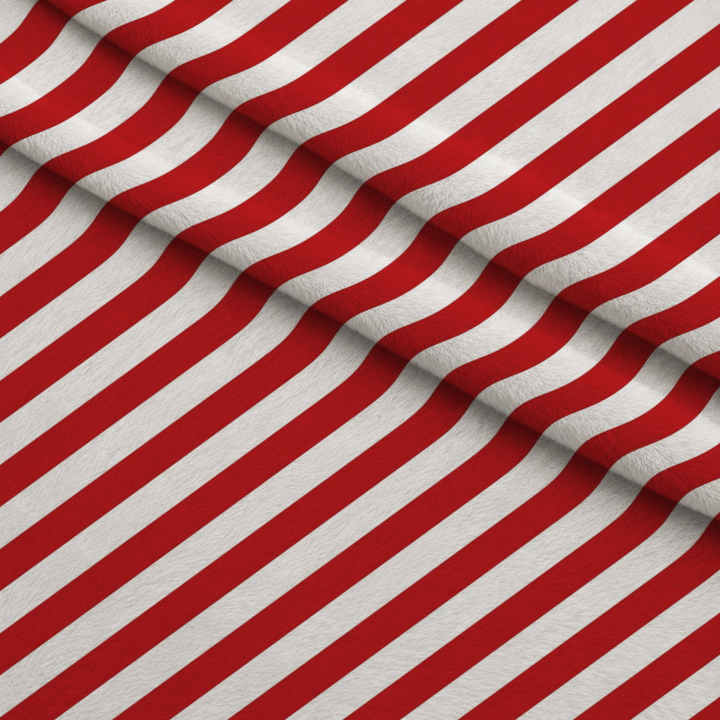 Sweet Strawberry Red Diagonal Stripes Fleece Fabric — fleece fabric folded close-up preview (mv-fleece-v1:lying)