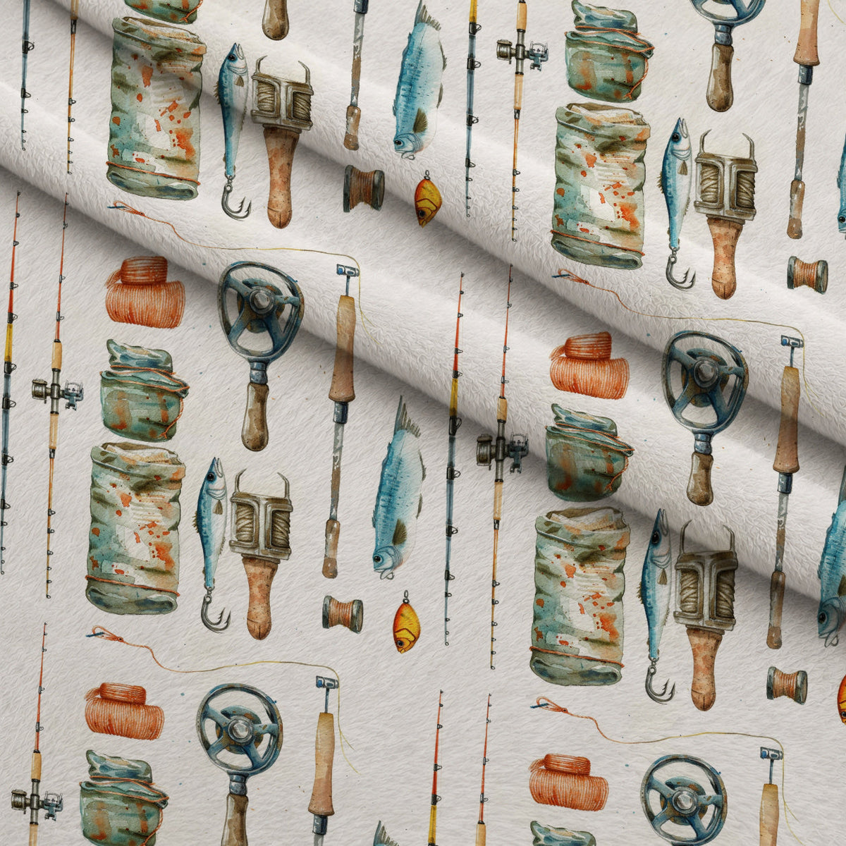 Tackle Box Pattern 2 Fleece Fabric — fleece fabric folded close-up preview (mv-fleece-v1:lying)