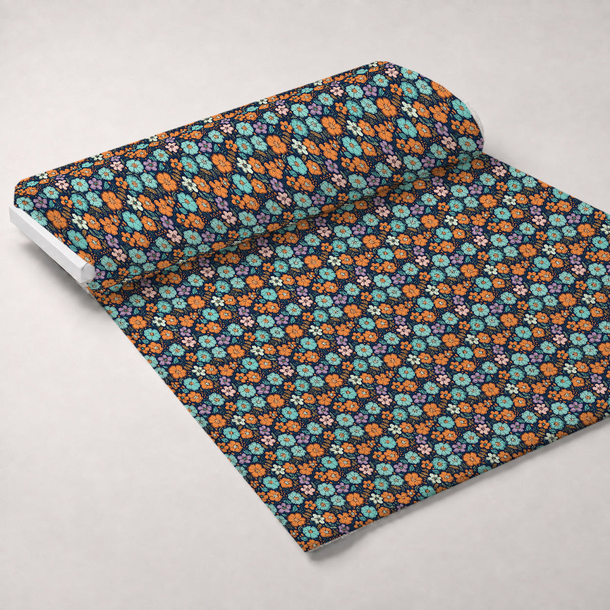 Tangerine Teal Reverie Pattern 1 Fleece Fabric — fleece fabric unrolled bolt preview (mv-fleece-v1:bolt)