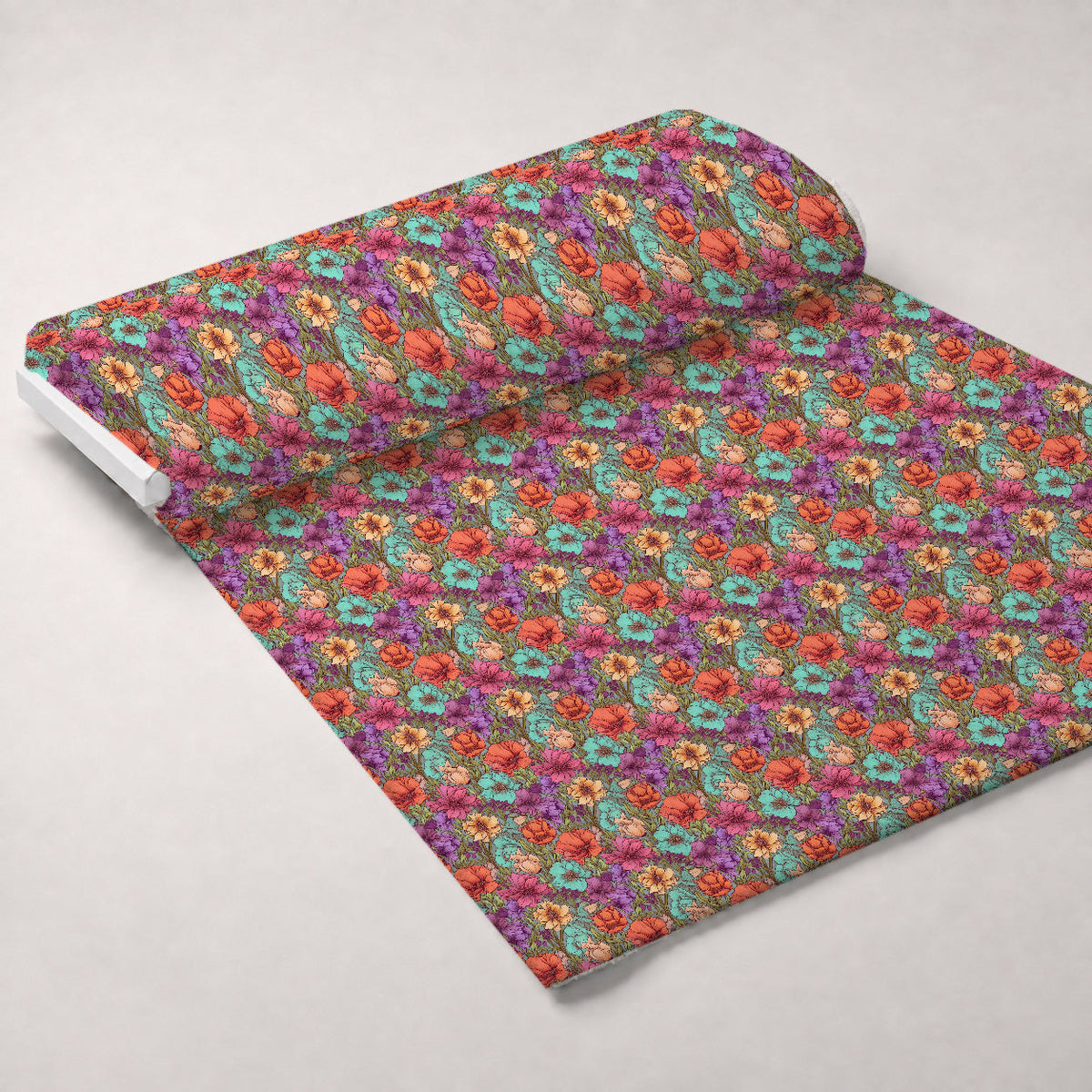 Tangerine Teal Reverie Pattern 11 Fleece Fabric — fleece fabric unrolled bolt preview (mv-fleece-v1:bolt)