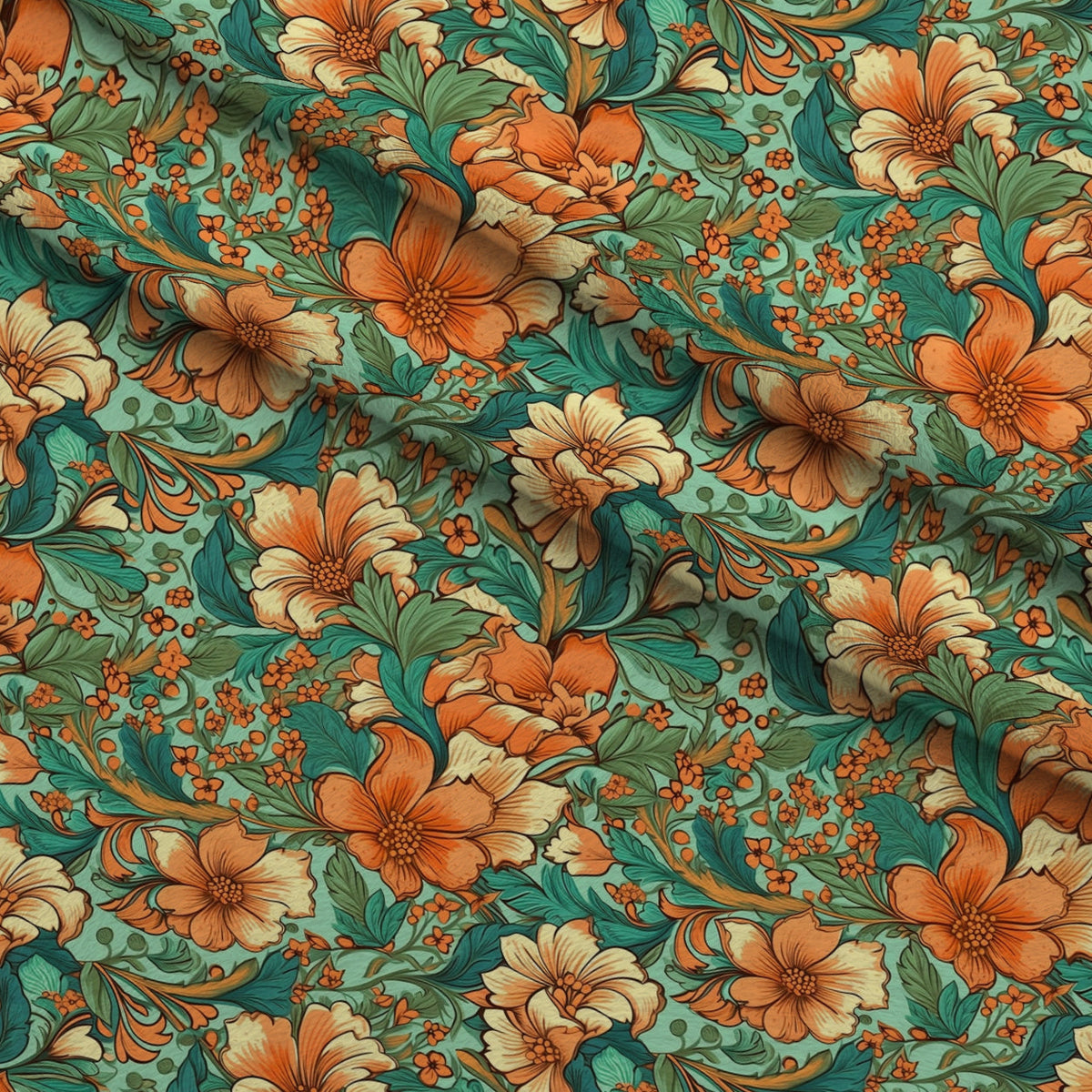Tangerine Teal Reverie Pattern 12 Fleece Fabric — fleece fabric folded close-up preview (mv-fleece-v1:lying)