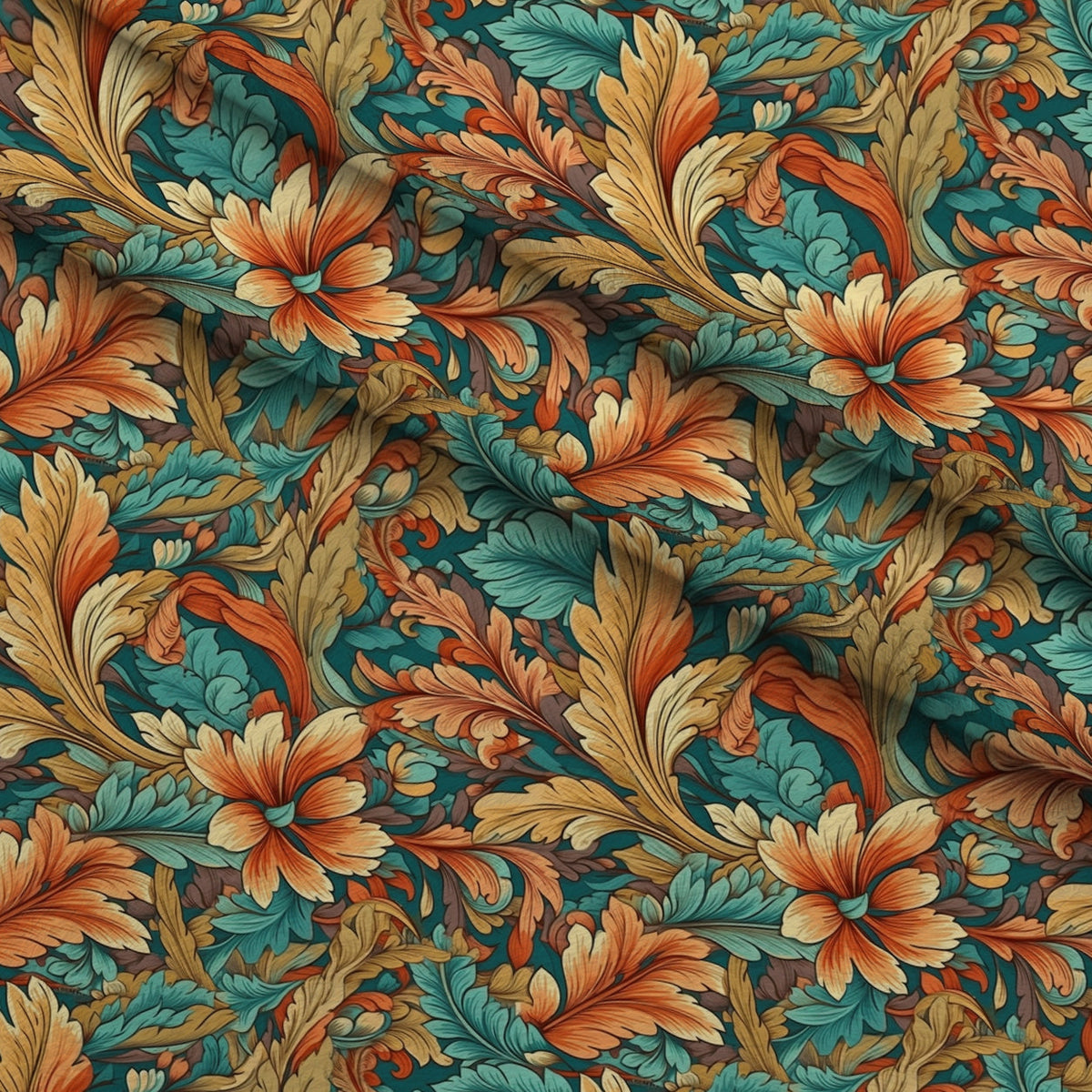 Tangerine Teal Reverie Pattern 3 Fleece Fabric — fleece fabric folded close-up preview (mv-fleece-v1:lying)