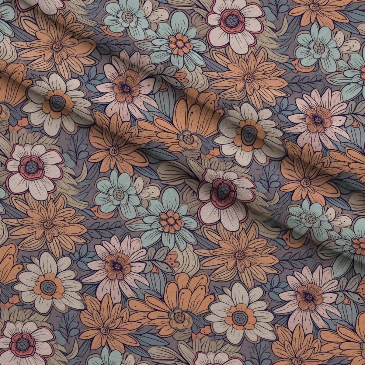 Tangerine Teal Reverie Pattern 7 Fleece Fabric — fleece fabric folded close-up preview (mv-fleece-v1:lying)