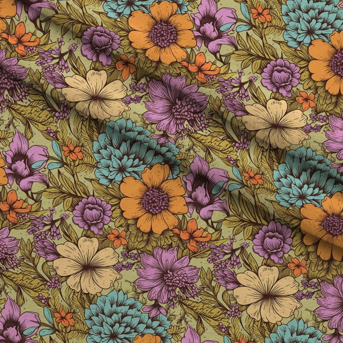 Tangerine Teal Reverie Pattern 9 Fleece Fabric — fleece fabric folded close-up preview (mv-fleece-v1:lying)