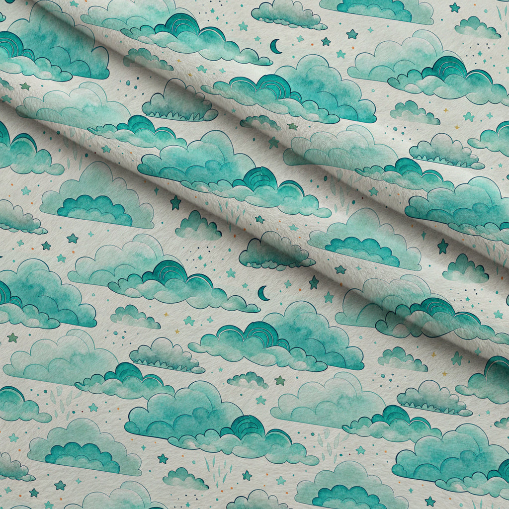 Teal Reverie Pattern 11 Fleece Fabric — fleece fabric folded close-up preview (mv-fleece-v1:lying)