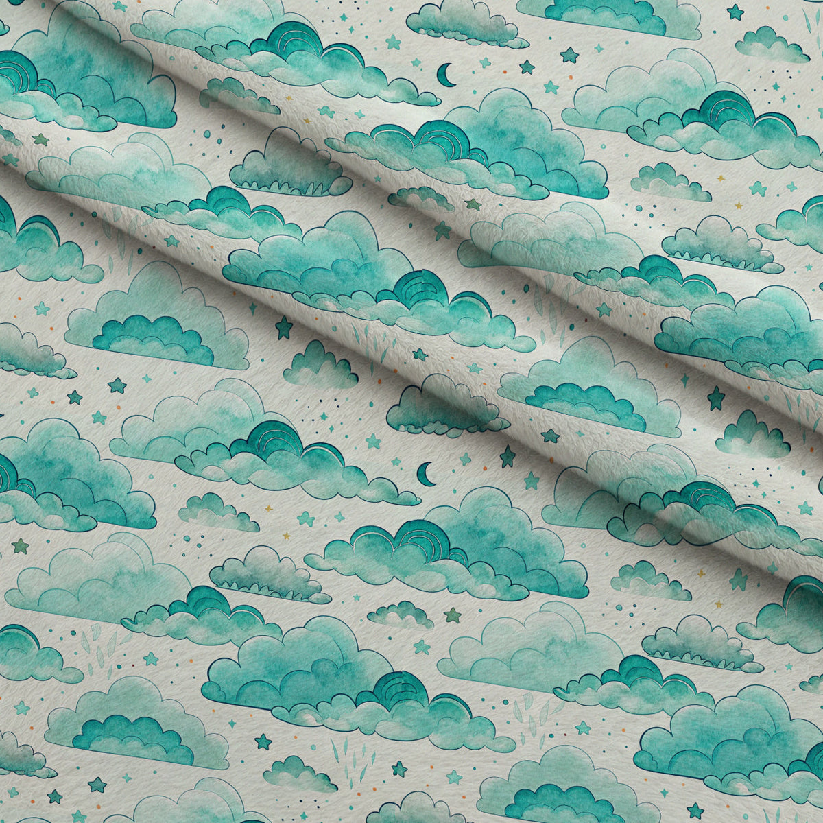 Teal Reverie Pattern 11 Fleece Fabric — fleece fabric folded close-up preview (mv-fleece-v1:lying)