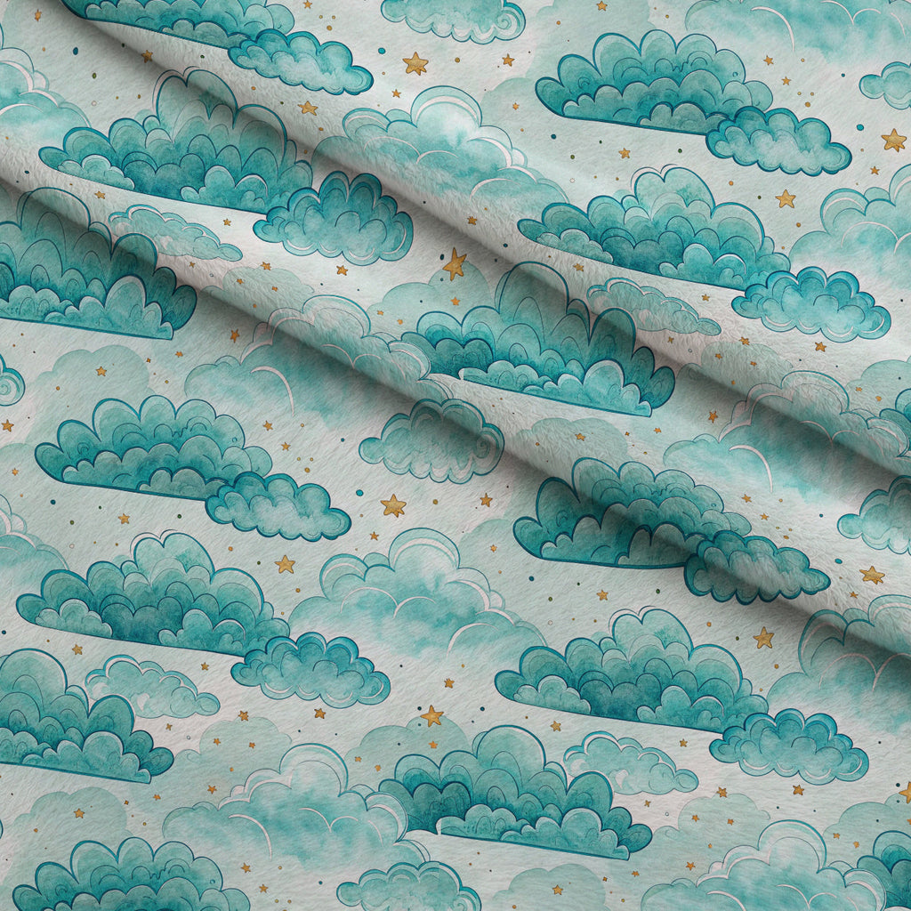Teal Reverie Pattern 24 Fleece Fabric — fleece fabric folded close-up preview (mv-fleece-v1:lying)