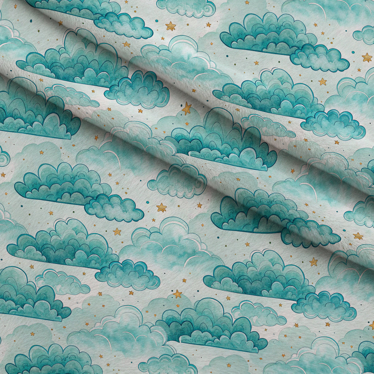 Teal Reverie Pattern 24 Fleece Fabric — fleece fabric folded close-up preview (mv-fleece-v1:lying)