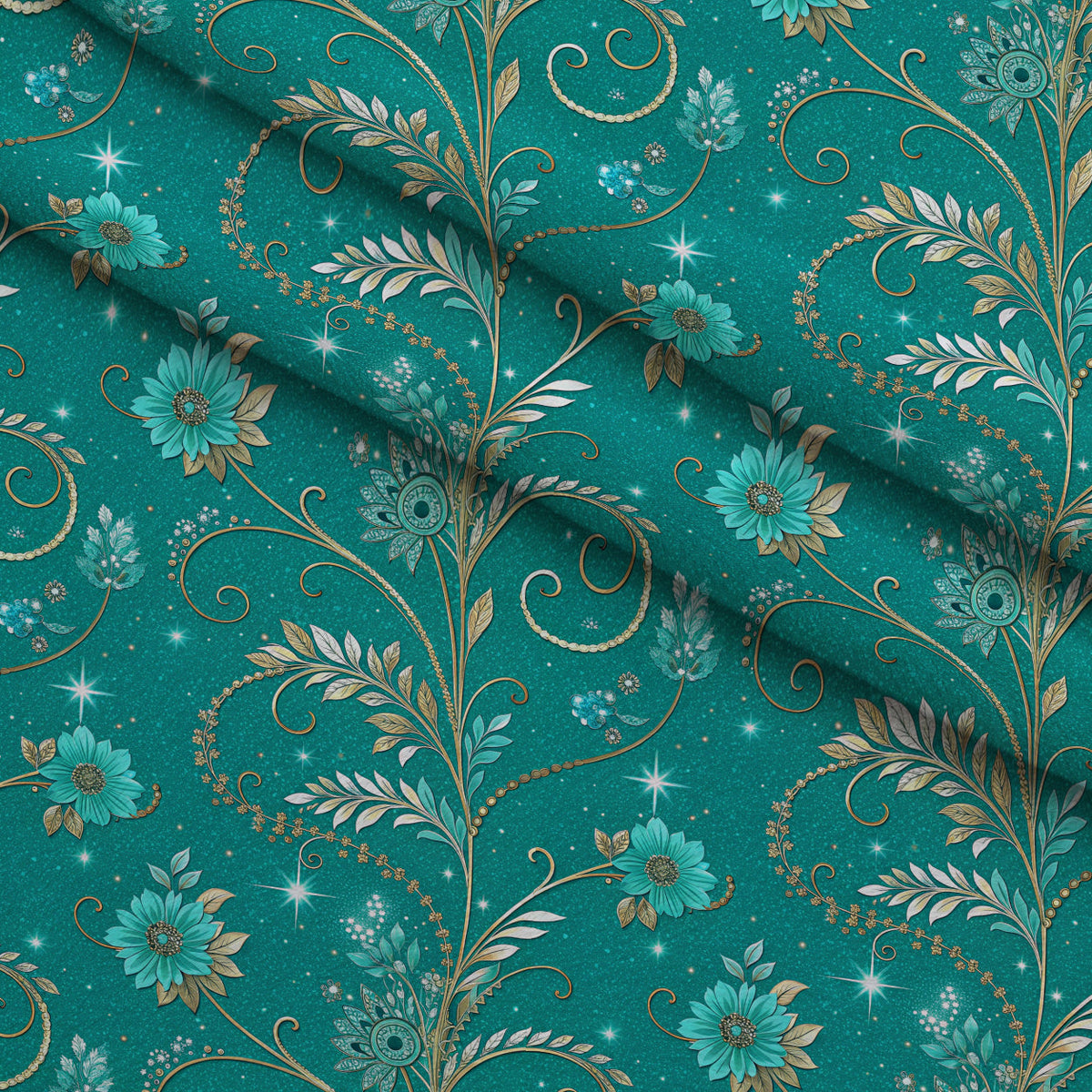 Teal Reverie Pattern 7 Fleece Fabric — fleece fabric folded close-up preview (mv-fleece-v1:lying)