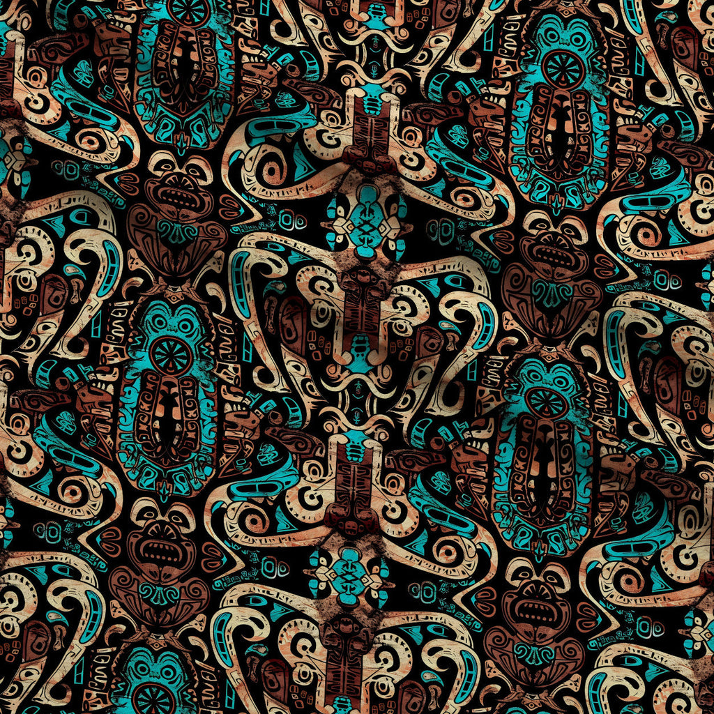 Teal Totem Pattern 5 Fleece Fabric — fleece fabric folded close-up preview (mv-fleece-v1:lying)
