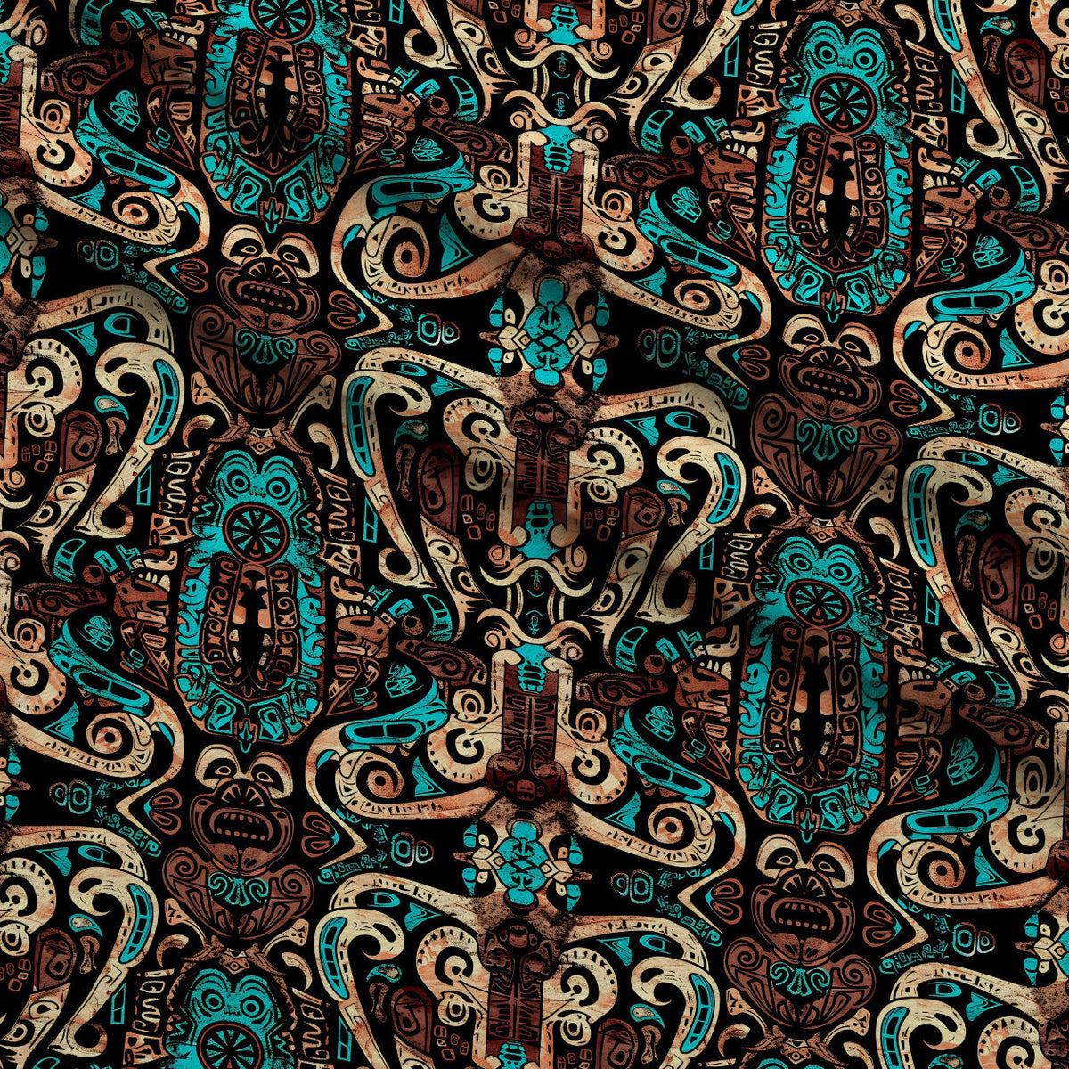 Teal Totem Pattern 5 Fleece Fabric — fleece fabric folded close-up preview (mv-fleece-v1:lying)