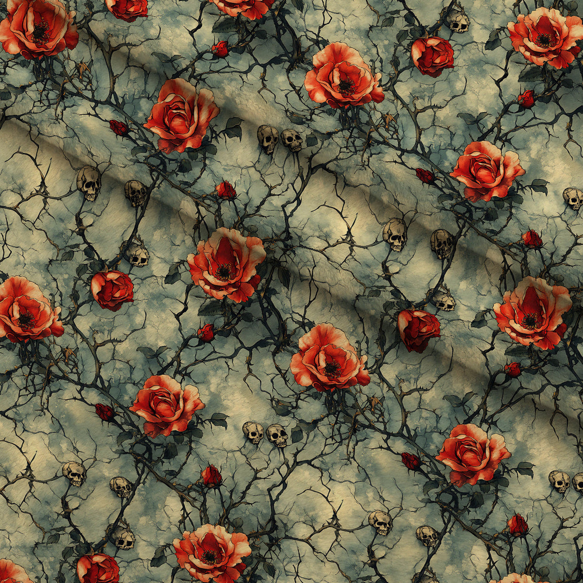 Thorned Roses Pattern 1 Fleece Fabric — fleece fabric folded close-up preview (mv-fleece-v1:lying)