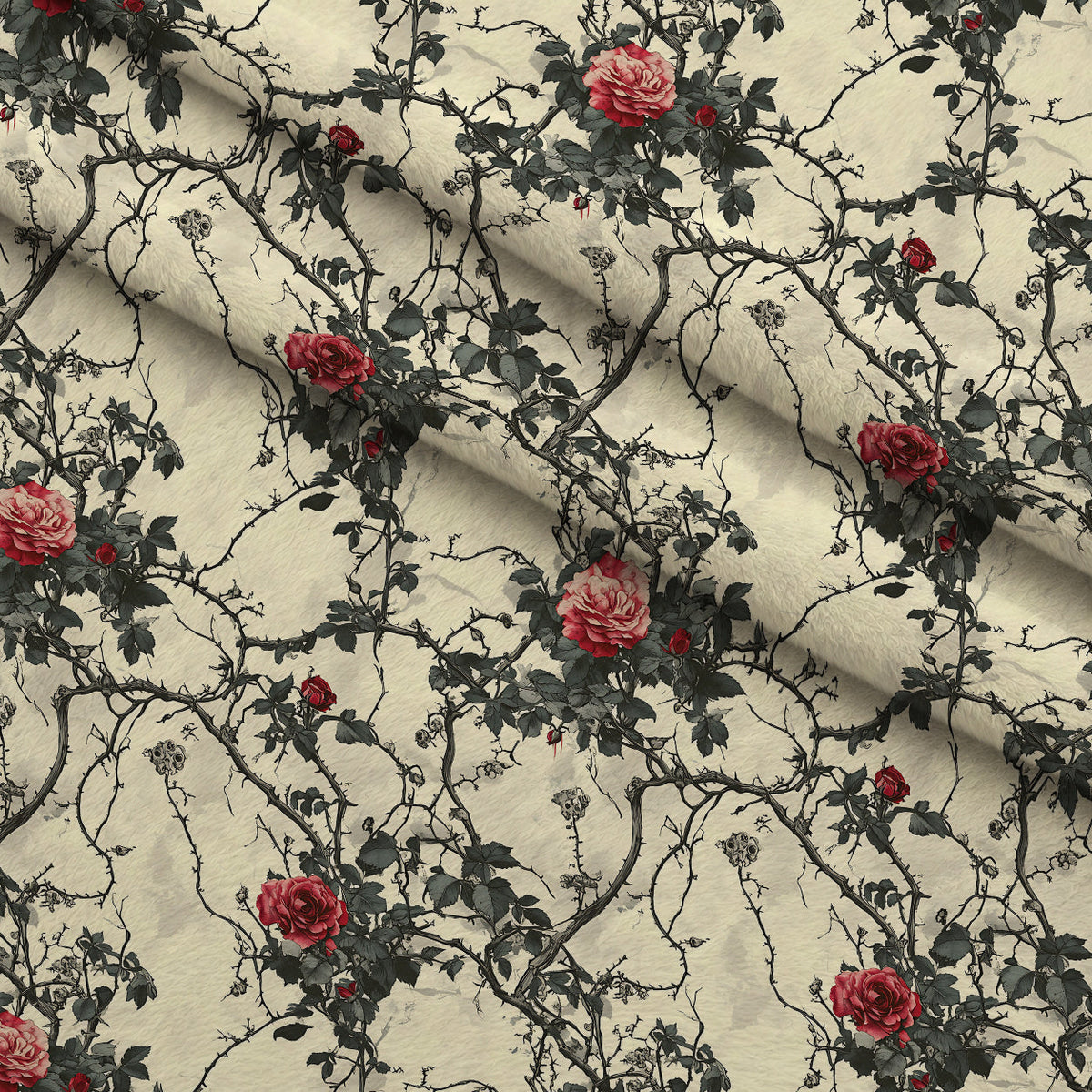 Thorned Roses Pattern 2 Fleece Fabric — fleece fabric folded close-up preview (mv-fleece-v1:lying)