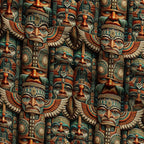 Tiki Guardians Pattern 1 Fleece Fabric — fleece fabric folded close-up preview (mv-fleece-v1:lying)