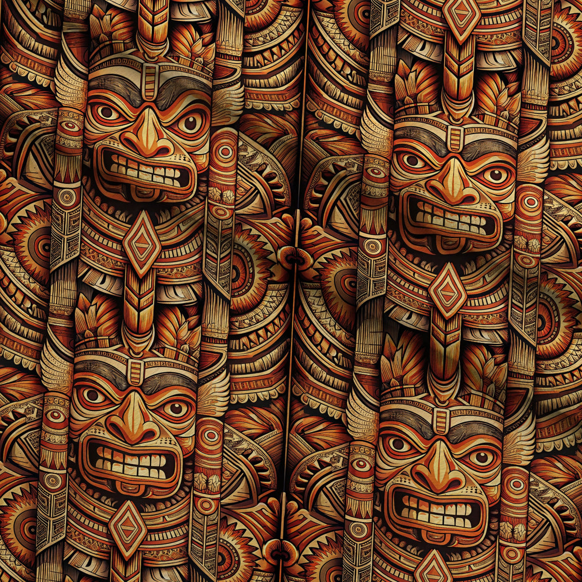 Tiki Guardians Pattern 3 Fleece Fabric — fleece fabric folded close-up preview (mv-fleece-v1:lying)