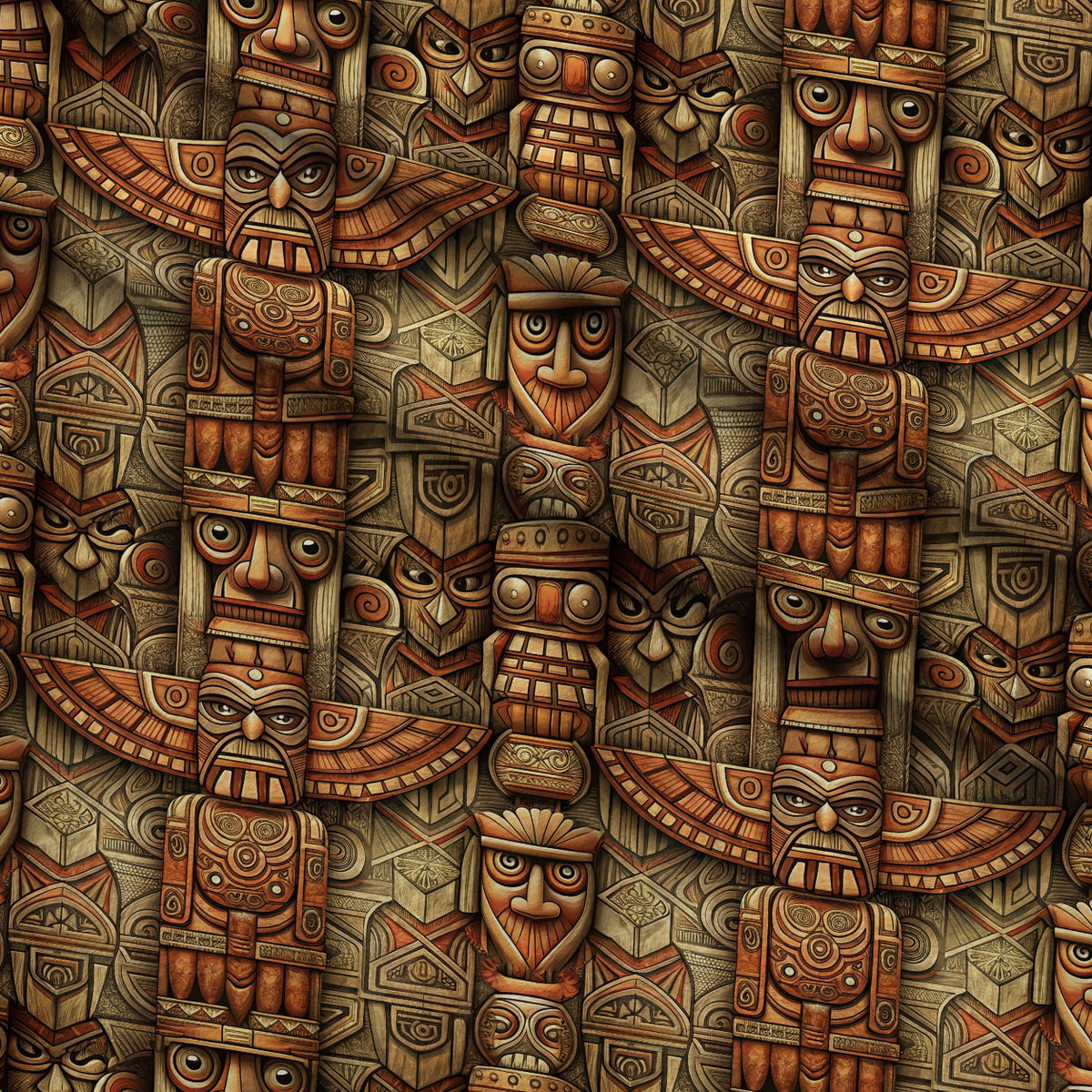 Tiki Guardians Pattern 6 Fleece Fabric — fleece fabric folded close-up preview (mv-fleece-v1:lying)