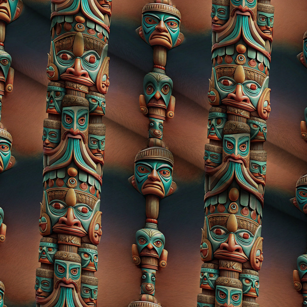 Tiki Guardians Pattern 7 Fleece Fabric — fleece fabric folded close-up preview (mv-fleece-v1:lying)