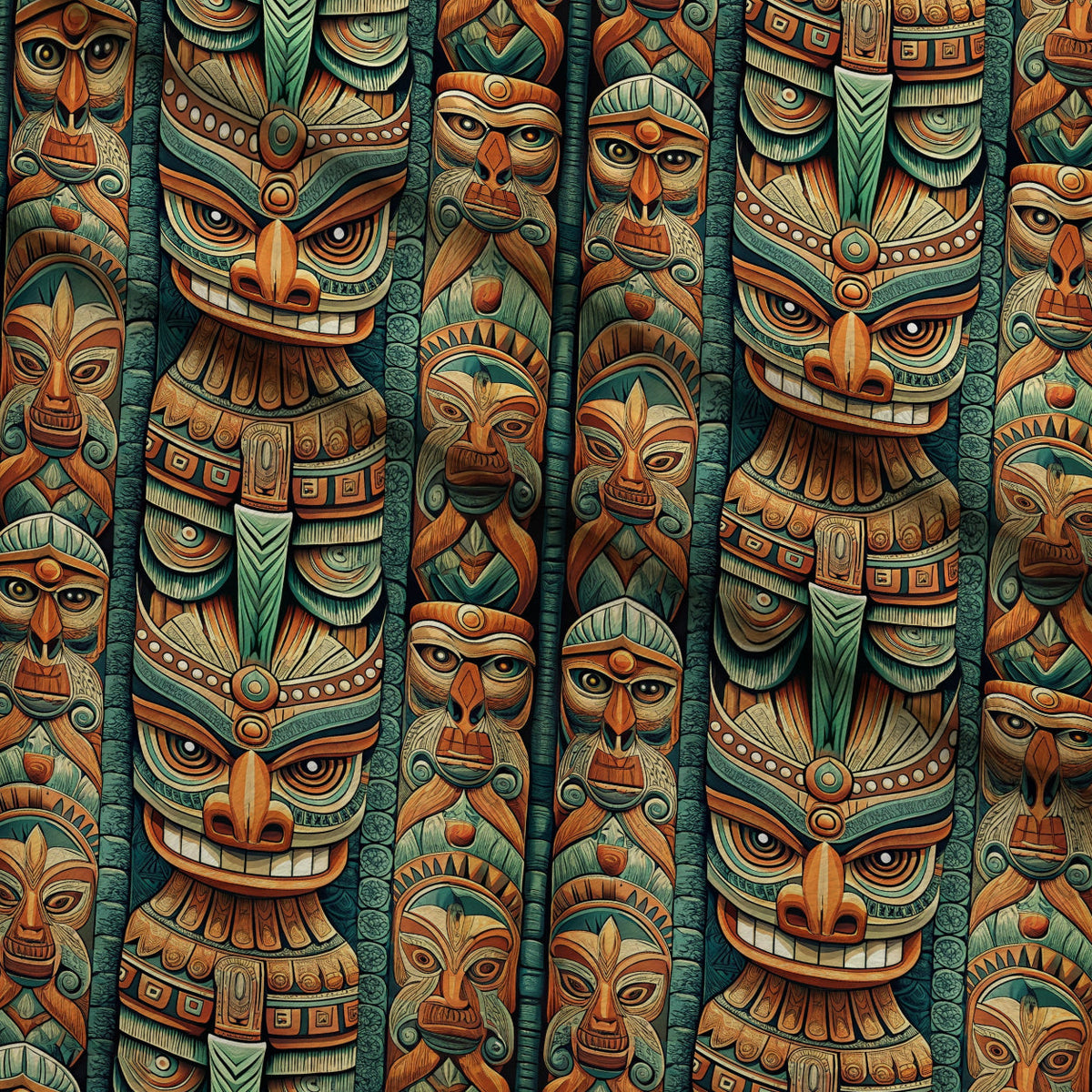 Tiki Guardians Pattern 8 Fleece Fabric — fleece fabric folded close-up preview (mv-fleece-v1:lying)