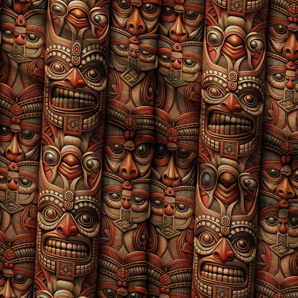 Tiki Guardians Pattern 9 Fleece Fabric — fleece fabric folded close-up preview (mv-fleece-v1:lying)
