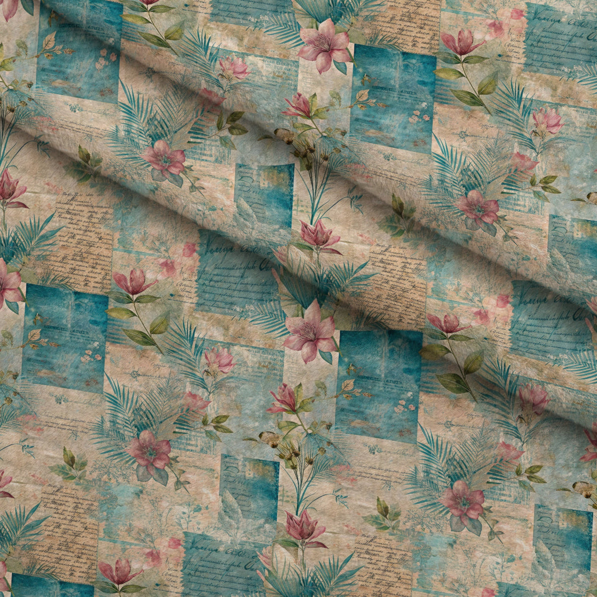 Timeworn Ephemera Pattern 8 Fleece Fabric — fleece fabric folded close-up preview (mv-fleece-v1:lying)