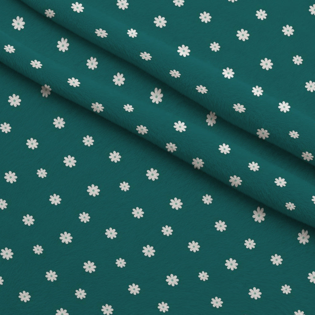 Tiny Daisies on Teal Fleece Fabric — fleece fabric folded close-up preview (mv-fleece-v1:lying)