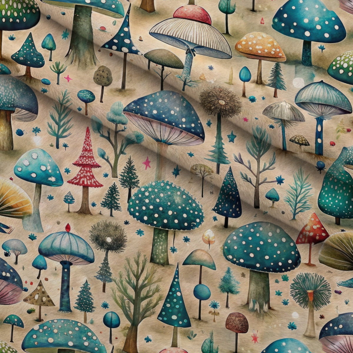 Toadstool Grove Pattern 10 Fleece Fabric — fleece fabric folded close-up preview (mv-fleece-v1:lying)