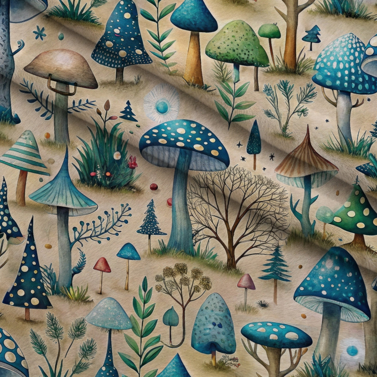 Toadstool Grove Pattern 11 Fleece Fabric — fleece fabric folded close-up preview (mv-fleece-v1:lying)