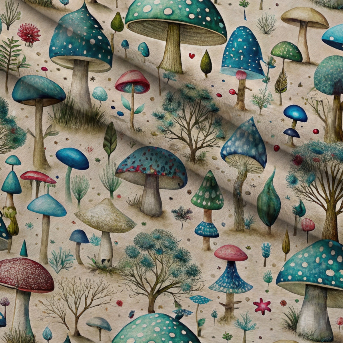 Toadstool Grove Pattern 12 Fleece Fabric — fleece fabric folded close-up preview (mv-fleece-v1:lying)