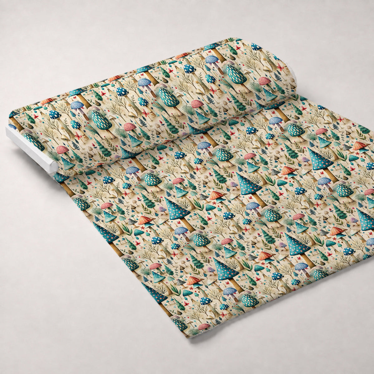 Toadstool Grove Pattern 4 Fleece Fabric — fleece fabric unrolled bolt preview (mv-fleece-v1:bolt)