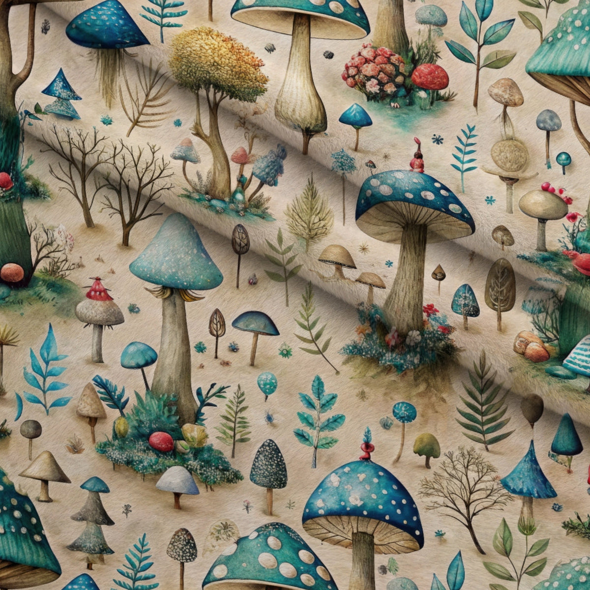 Toadstool Grove Pattern 7 Fleece Fabric — fleece fabric folded close-up preview (mv-fleece-v1:lying)