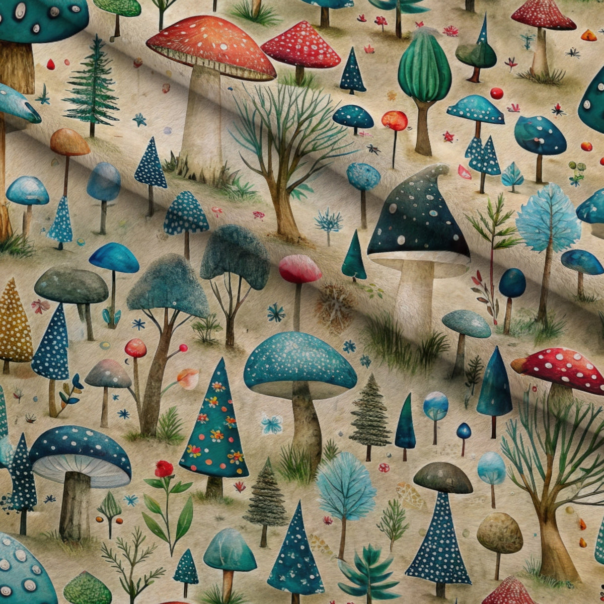 Toadstool Grove Pattern 8 Fleece Fabric — fleece fabric folded close-up preview (mv-fleece-v1:lying)