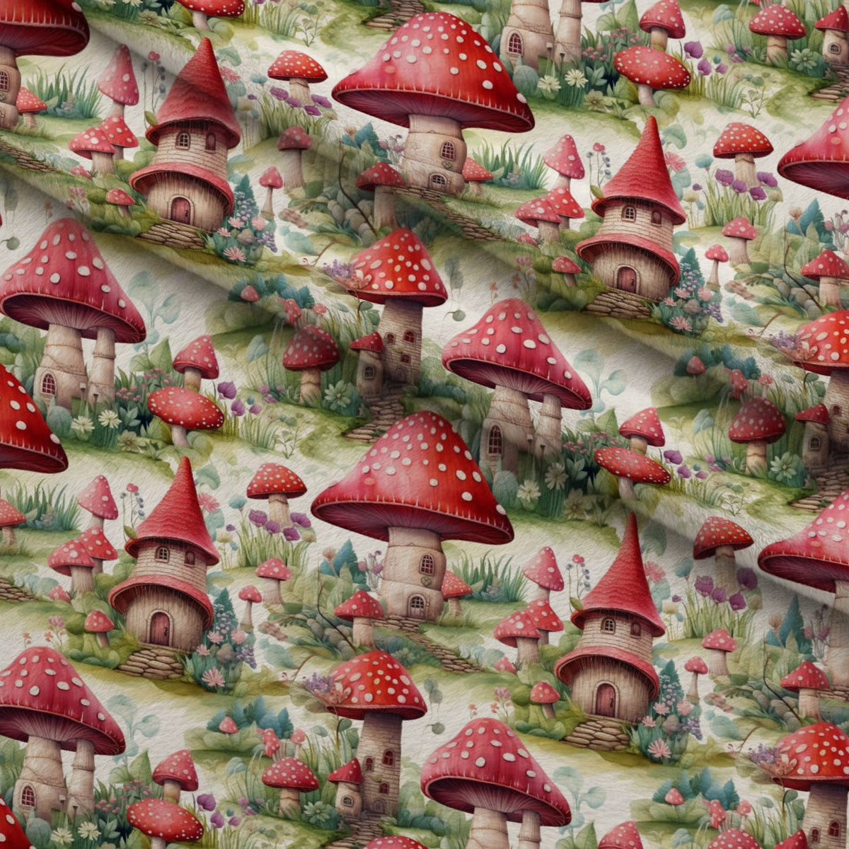 Toadstool Village Pattern 10 Fleece Fabric — fleece fabric folded close-up preview (mv-fleece-v1:lying)