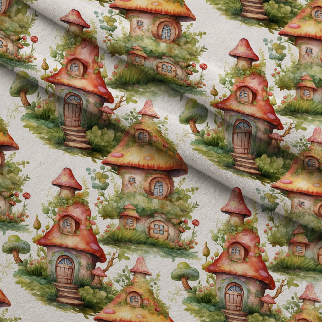 Toadstool Village Pattern 11 Fleece Fabric — fleece fabric folded close-up preview (mv-fleece-v1:lying)