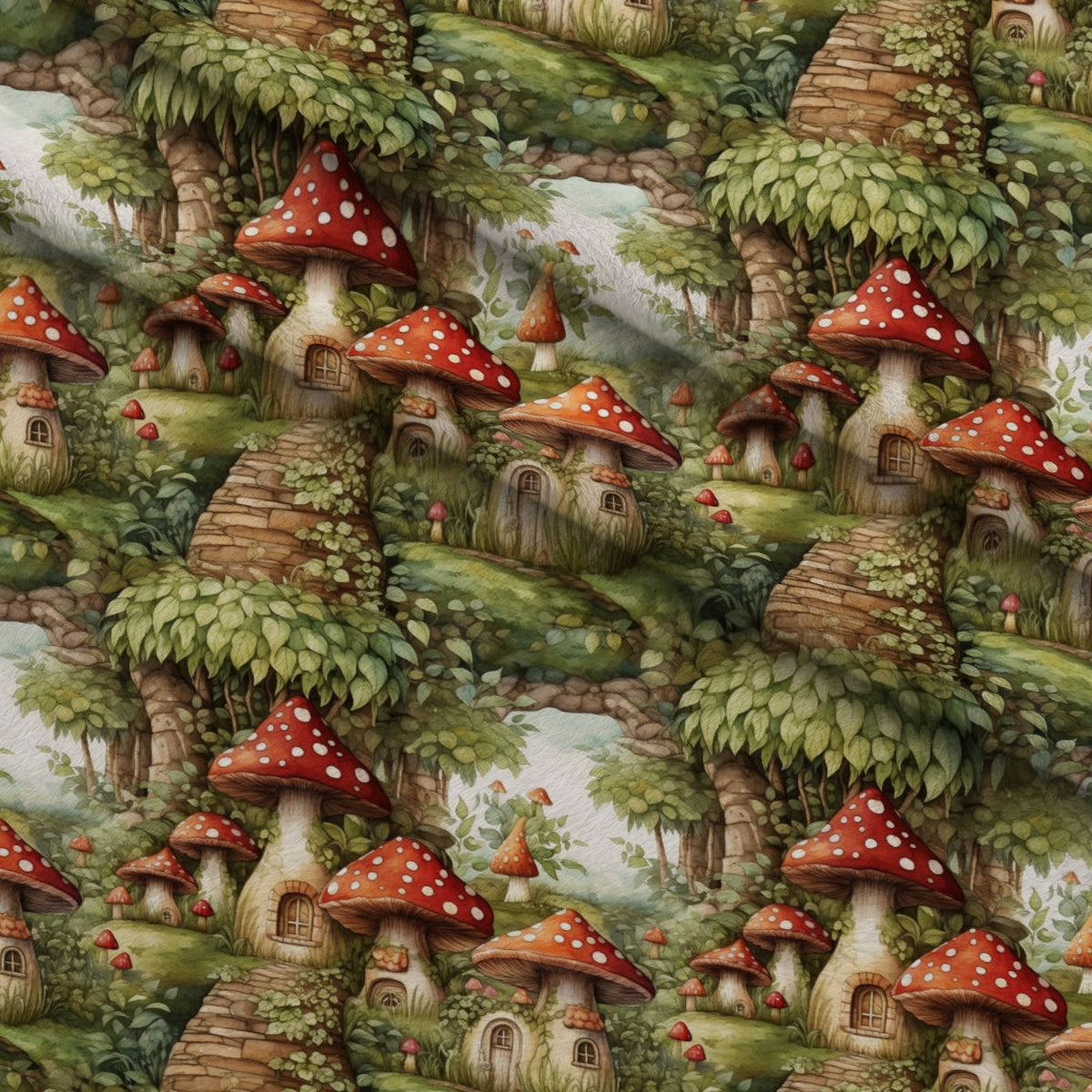 Toadstool Village Pattern 4 Fleece Fabric — fleece fabric folded close-up preview (mv-fleece-v1:lying)