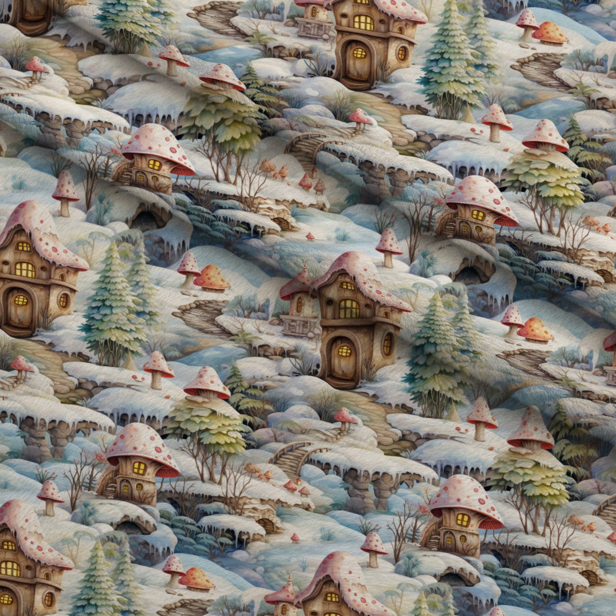 Toadstool Village Pattern 8 Fleece Fabric — fleece fabric folded close-up preview (mv-fleece-v1:lying)