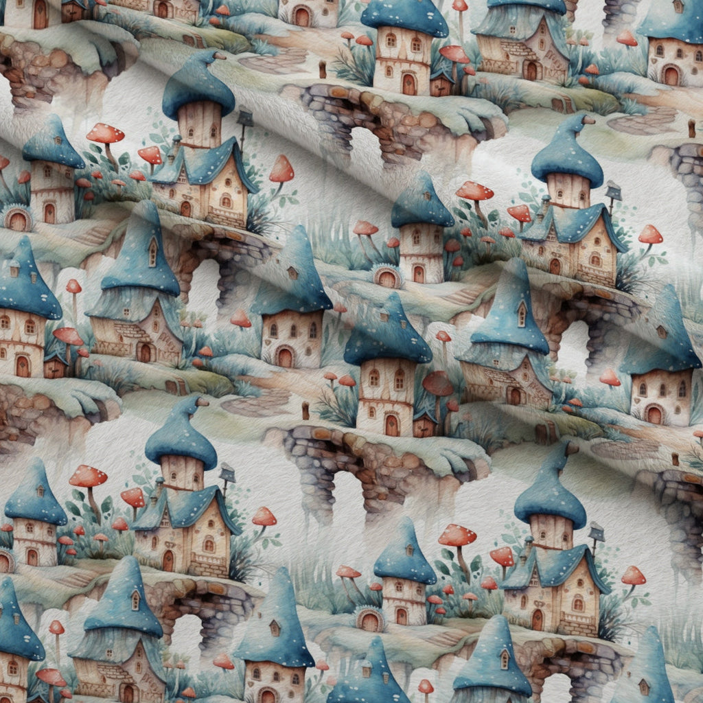 Toadstool Village Pattern 9 Fleece Fabric — fleece fabric folded close-up preview (mv-fleece-v1:lying)