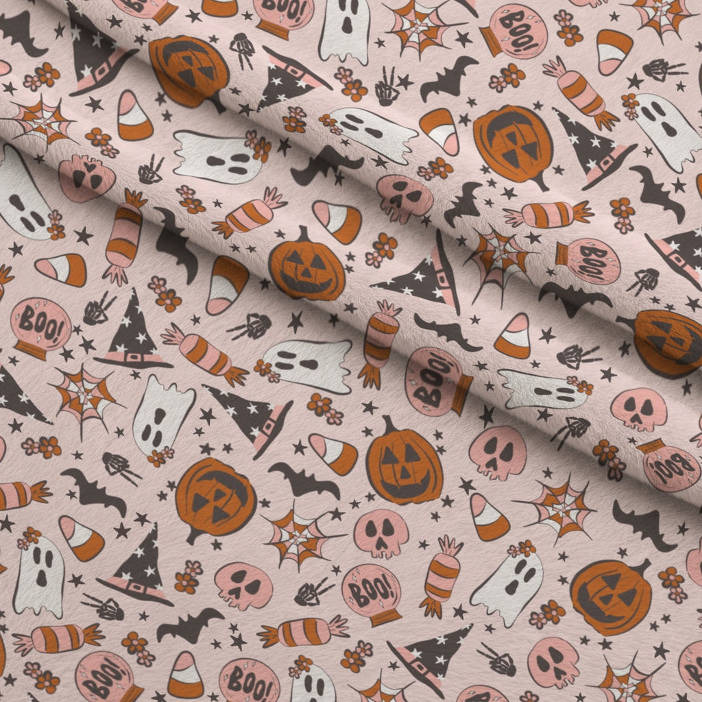 Trendy Pastel Halloween Fleece Fabric — fleece fabric folded close-up preview (mv-fleece-v1:lying)