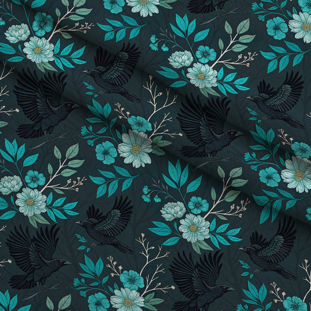 Twilight Rose Rookery Pattern 24 Fleece Fabric — fleece fabric folded close-up preview (mv-fleece-v1:lying)