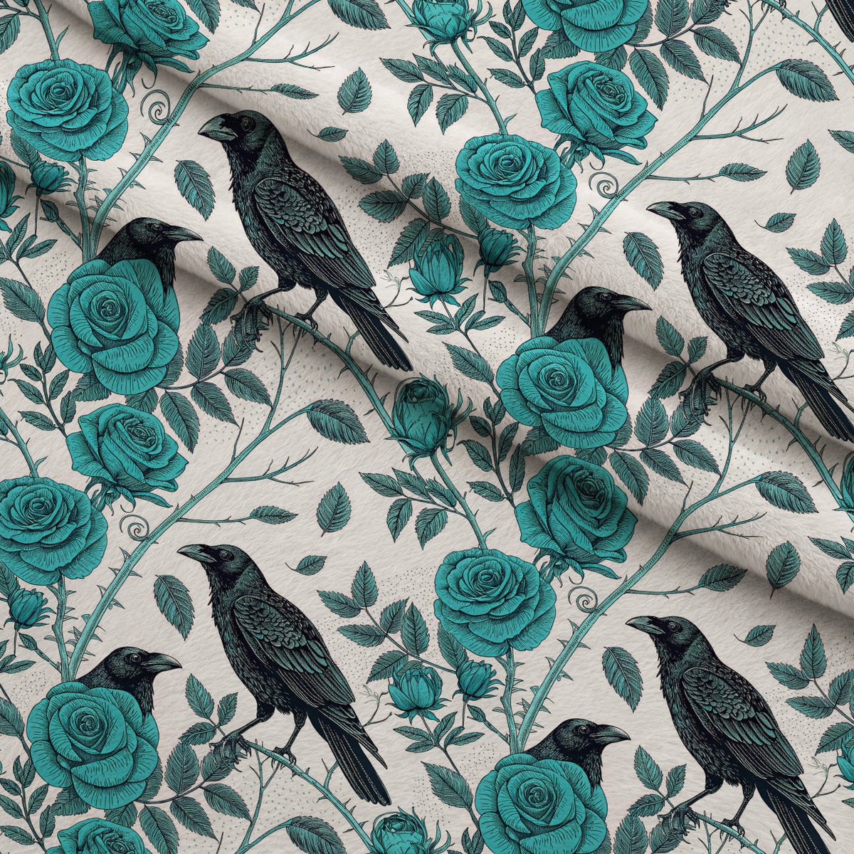 Twilight Rose Rookery Pattern 25 Fleece Fabric — fleece fabric folded close-up preview (mv-fleece-v1:lying)