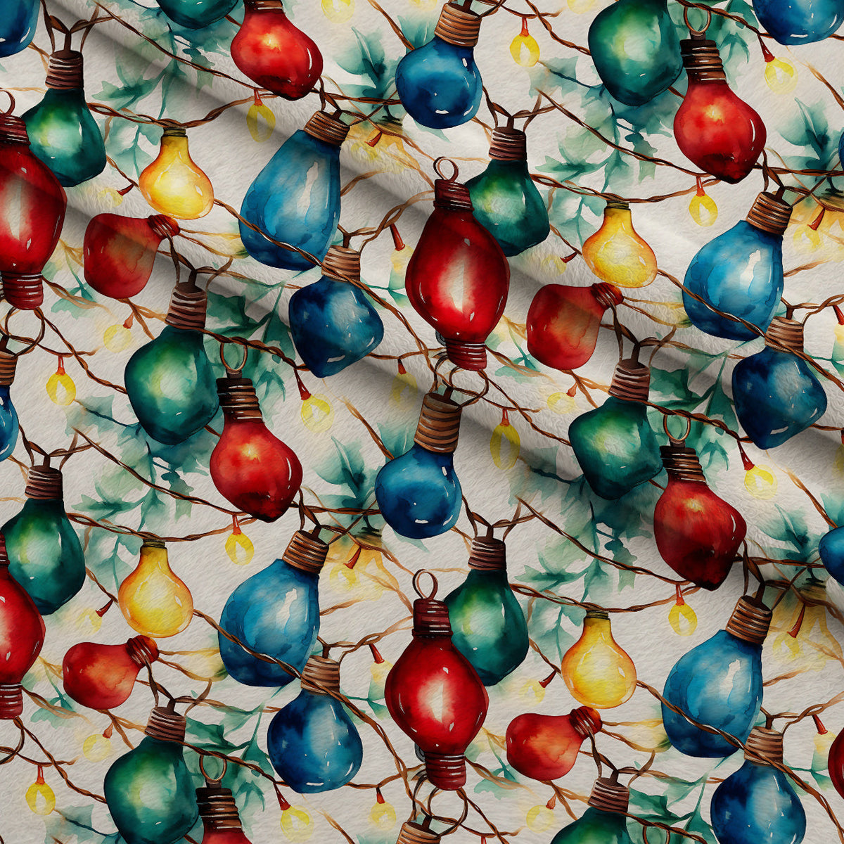 Twinkle Bulb Strings Pattern 13 Fleece Fabric — fleece fabric folded close-up preview (mv-fleece-v1:lying)