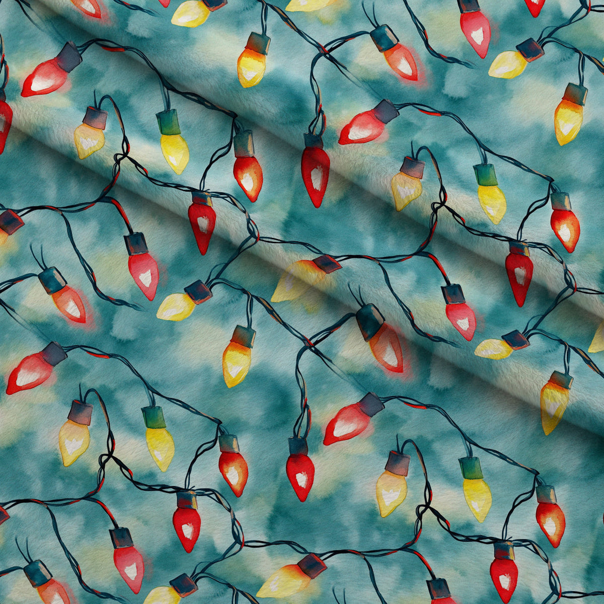 Twinkle Bulb Strings Pattern 3 Fleece Fabric — fleece fabric folded close-up preview (mv-fleece-v1:lying)