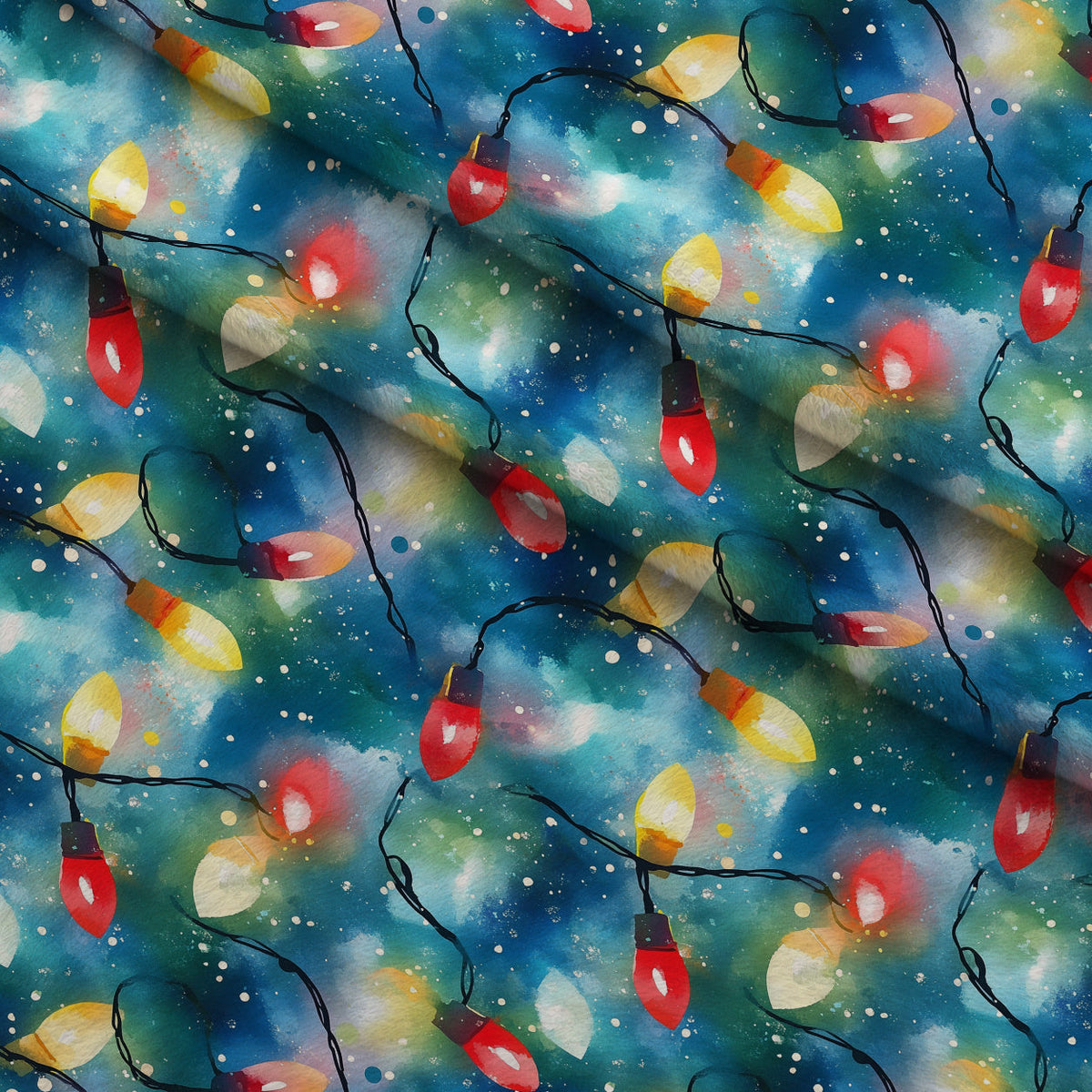 Twinkle Bulb Strings Pattern 9 Fleece Fabric — fleece fabric folded close-up preview (mv-fleece-v1:lying)