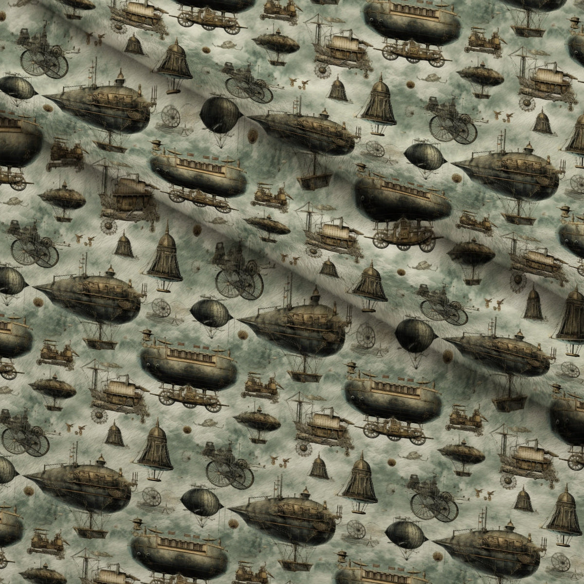 Victorian Aeronaut Pattern 1 Fleece Fabric — fleece fabric folded close-up preview (mv-fleece-v1:lying)