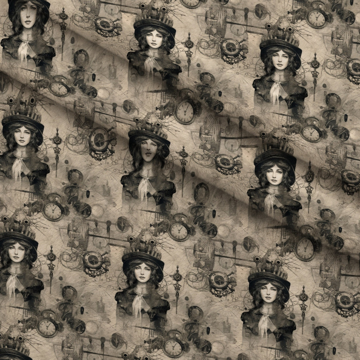 Victorian Aeronaut Pattern 2 Fleece Fabric — fleece fabric folded close-up preview (mv-fleece-v1:lying)