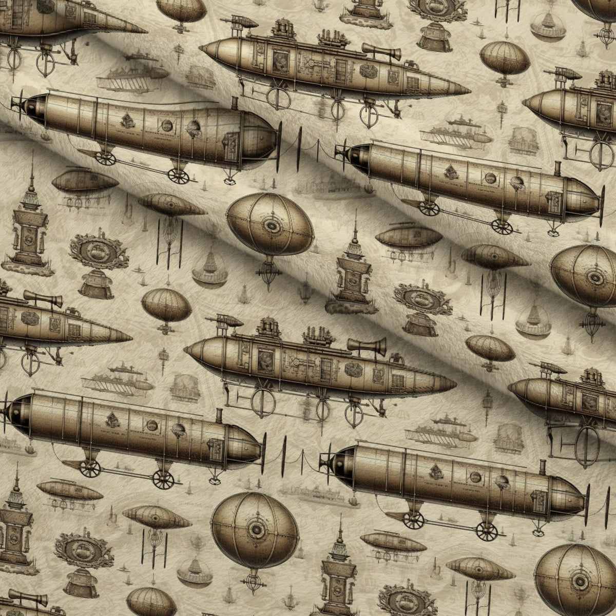 Victorian Aeronaut Pattern 3 Fleece Fabric — fleece fabric folded close-up preview (mv-fleece-v1:lying)