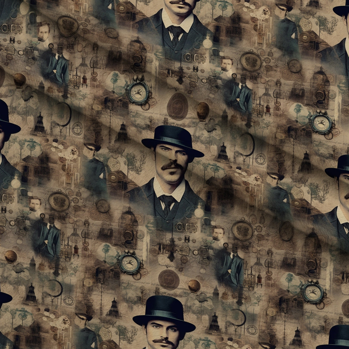 Victorian Aeronaut Pattern 5 Fleece Fabric — fleece fabric folded close-up preview (mv-fleece-v1:lying)